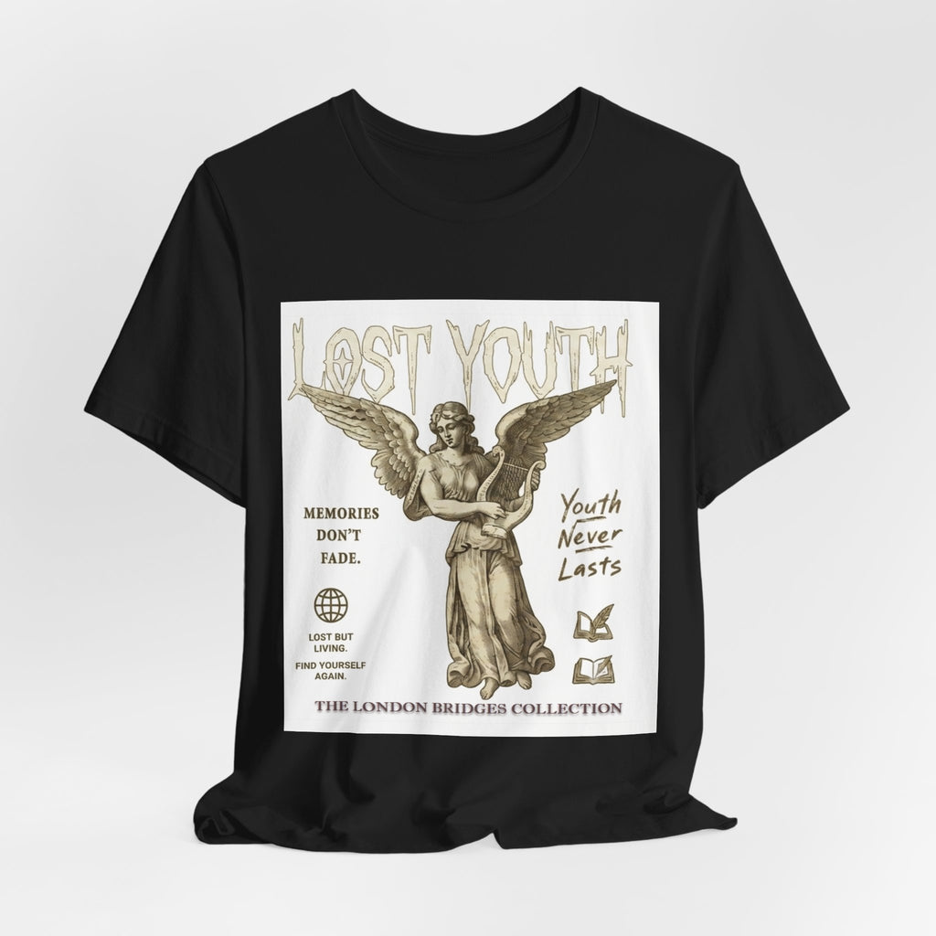 Lost Youth Angel Graphic Tee — Vintage Statue Retro Youth Quote T-Shirt