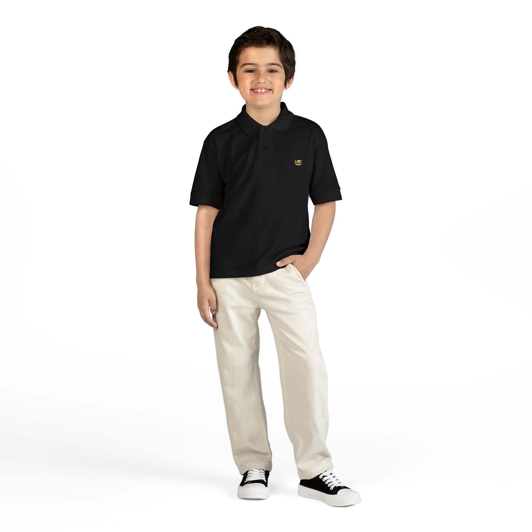 Youth LBC Gold Logo Polo Shirt  — DryBlend® Jersey School Uniform with Small Embroidered Logo