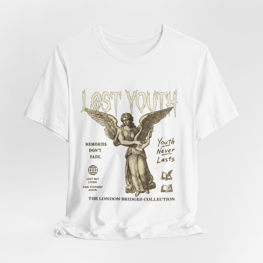 Lost Youth Angel Graphic Tee — Vintage Statue Retro Youth Quote T-Shirt