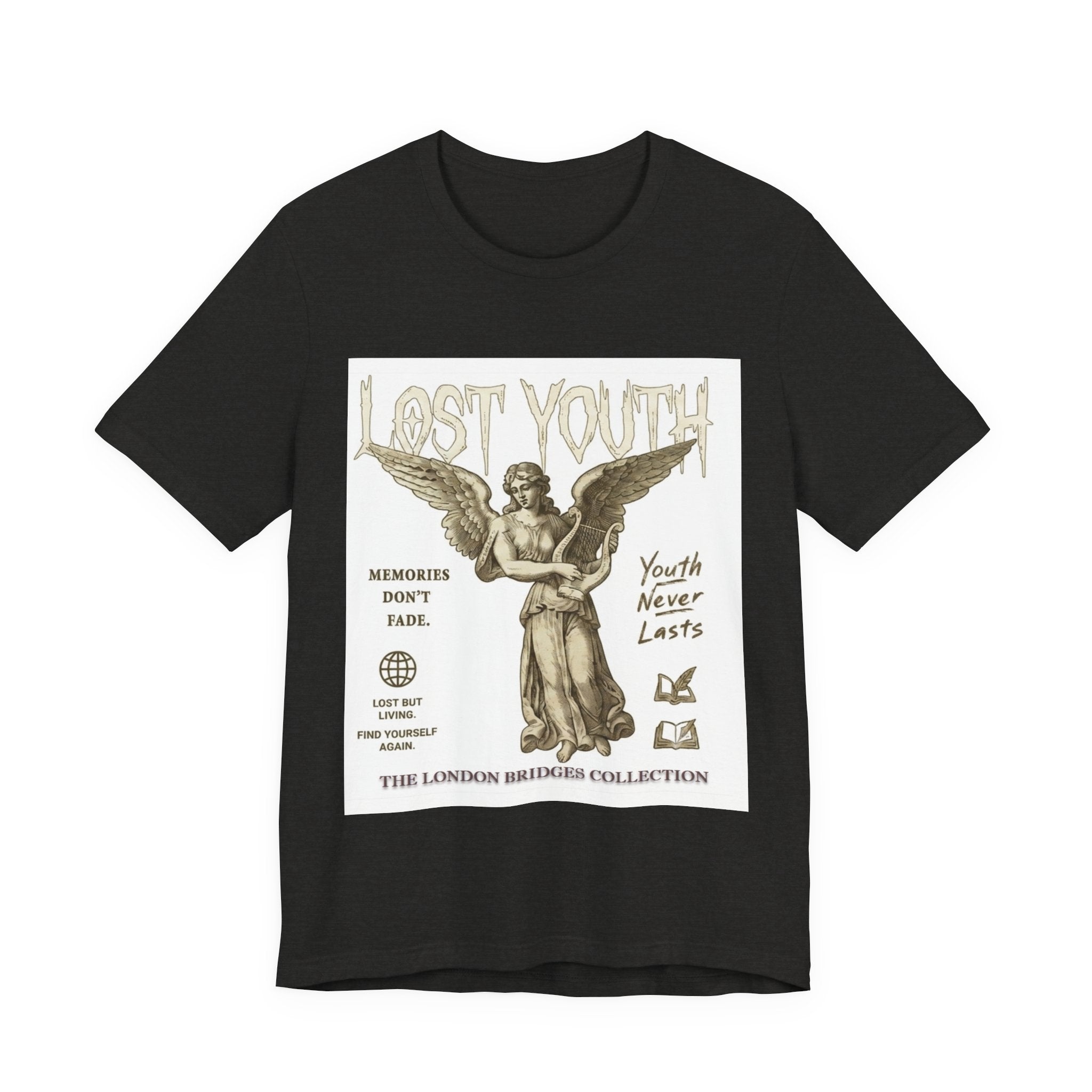 Lost Youth Angel Graphic Tee — Vintage Statue Retro Youth Quote T-Shirt
