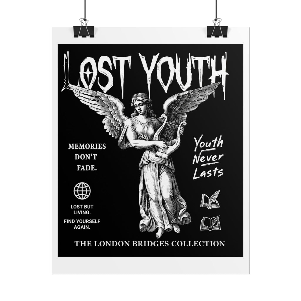 Lost Youth Series Angel Poster — Black Vintage Goth Wall Art (Rolled Poster)