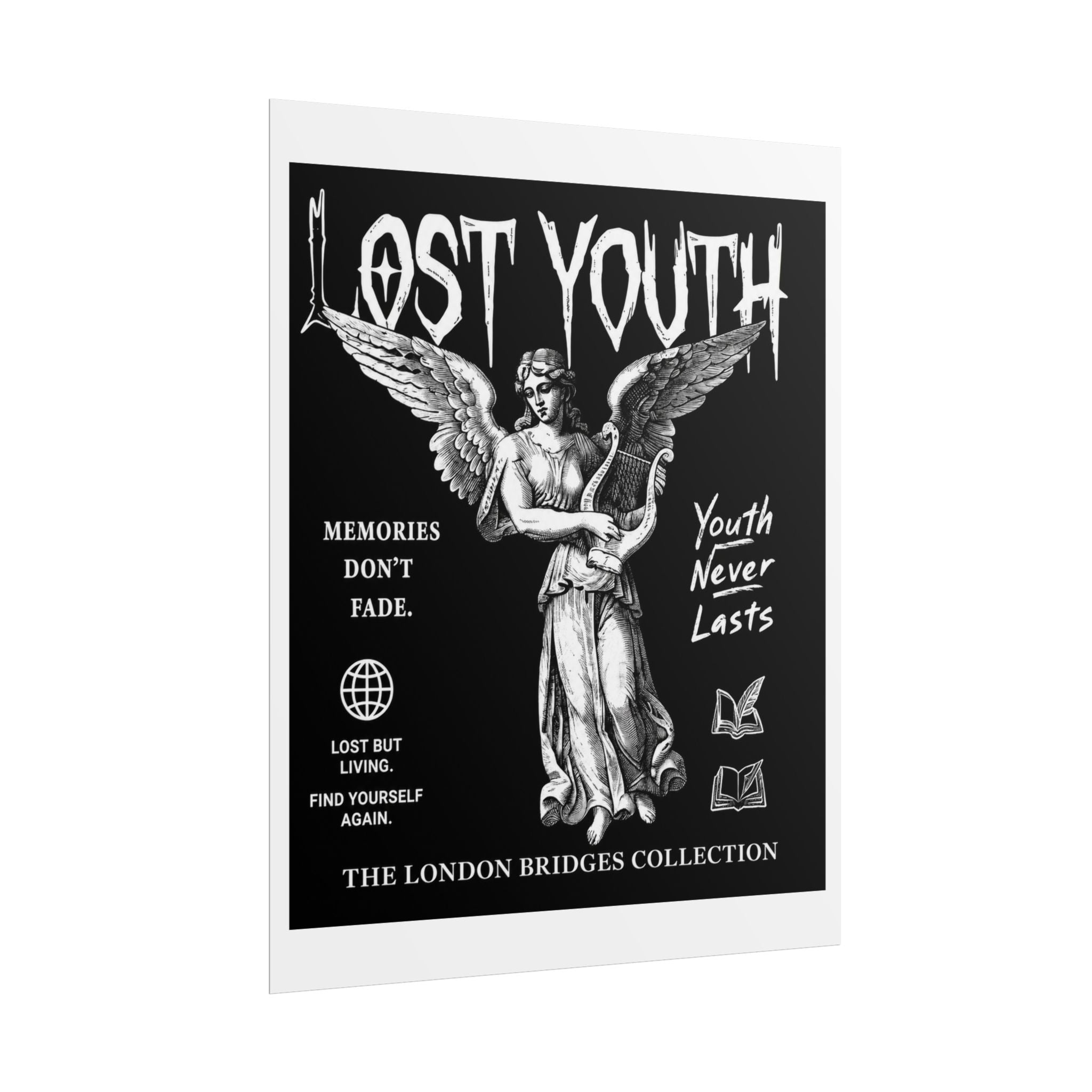 Lost Youth Series Angel Poster — Black Vintage Goth Wall Art (Rolled Poster)
