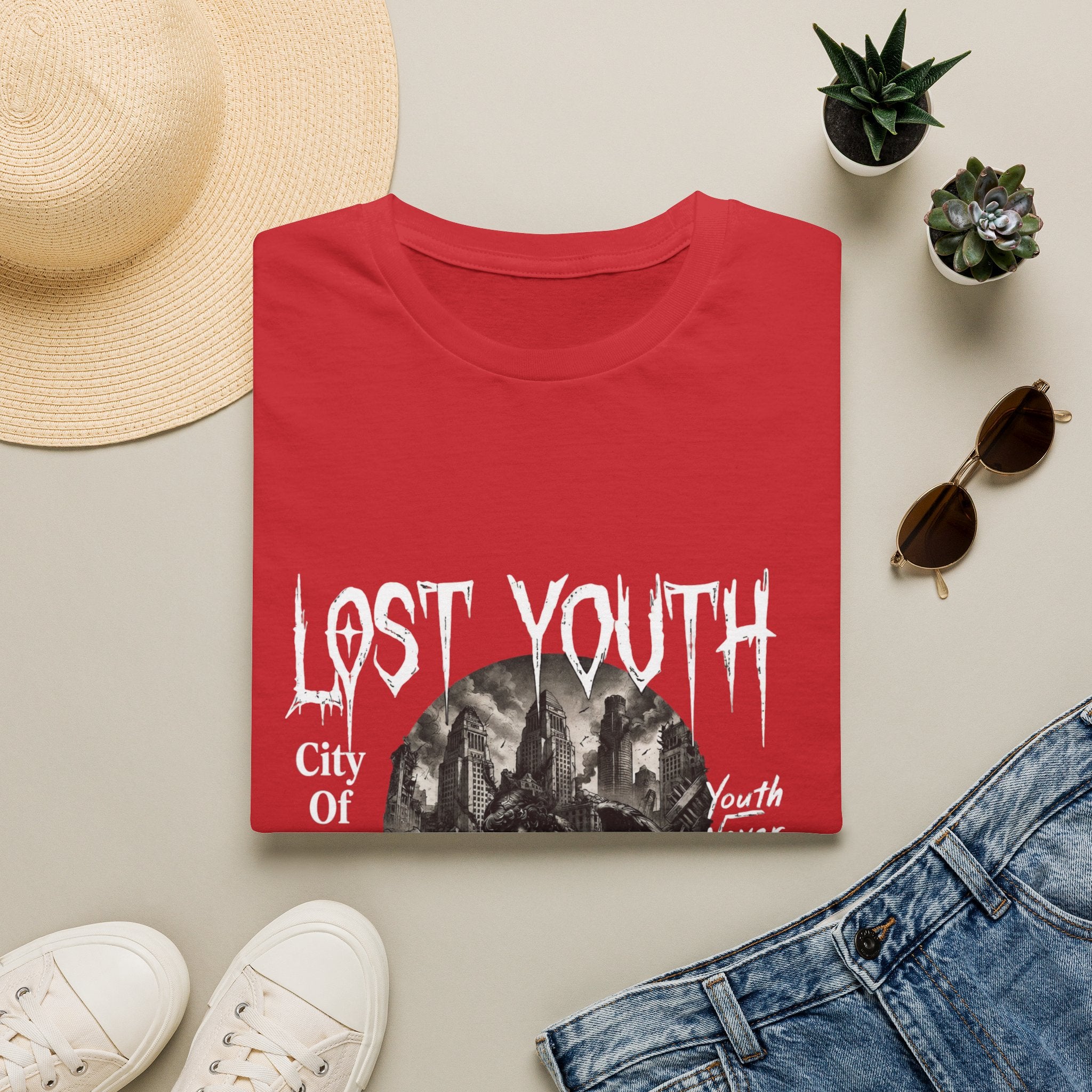 Lost Youth Graphic Gothic Cityscape Hourglass T-Shirt