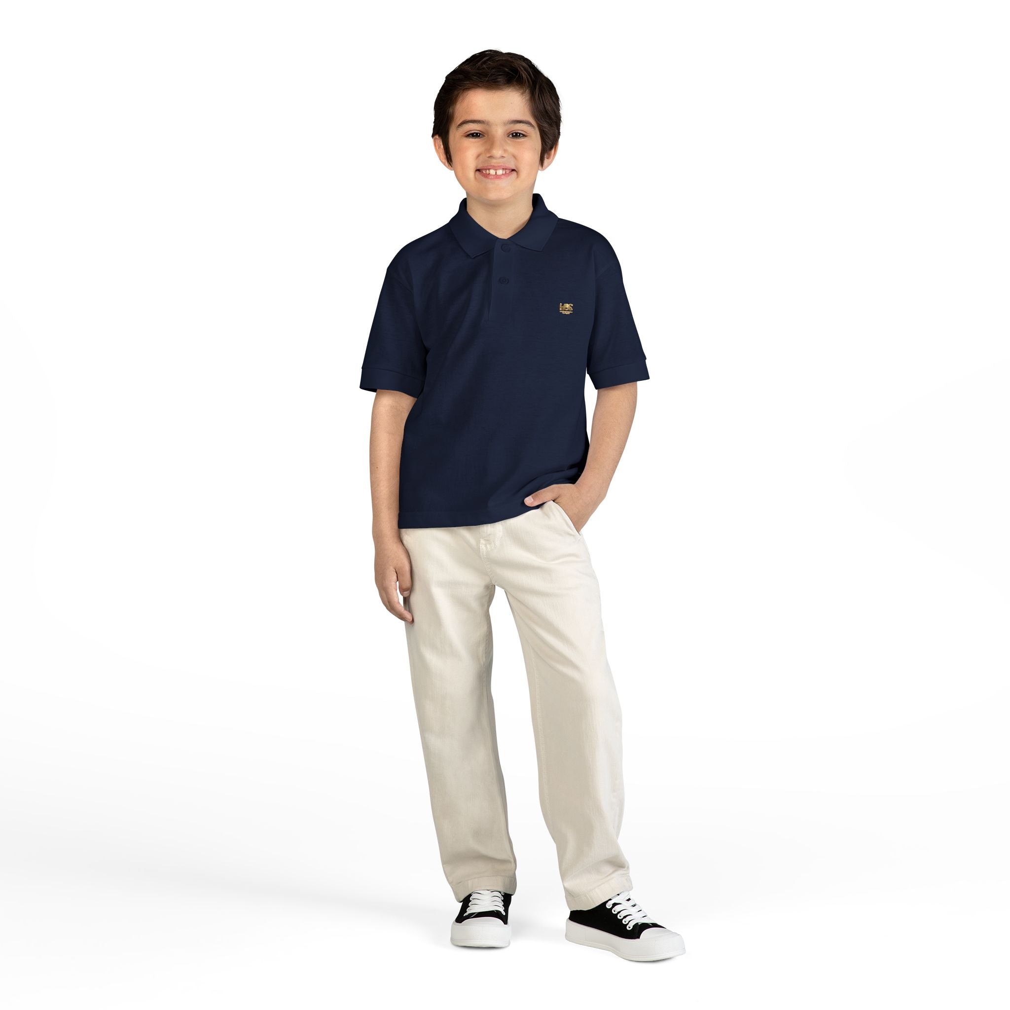 Youth LBC Gold Logo Polo Shirt  — DryBlend® Jersey School Uniform with Small Embroidered Logo