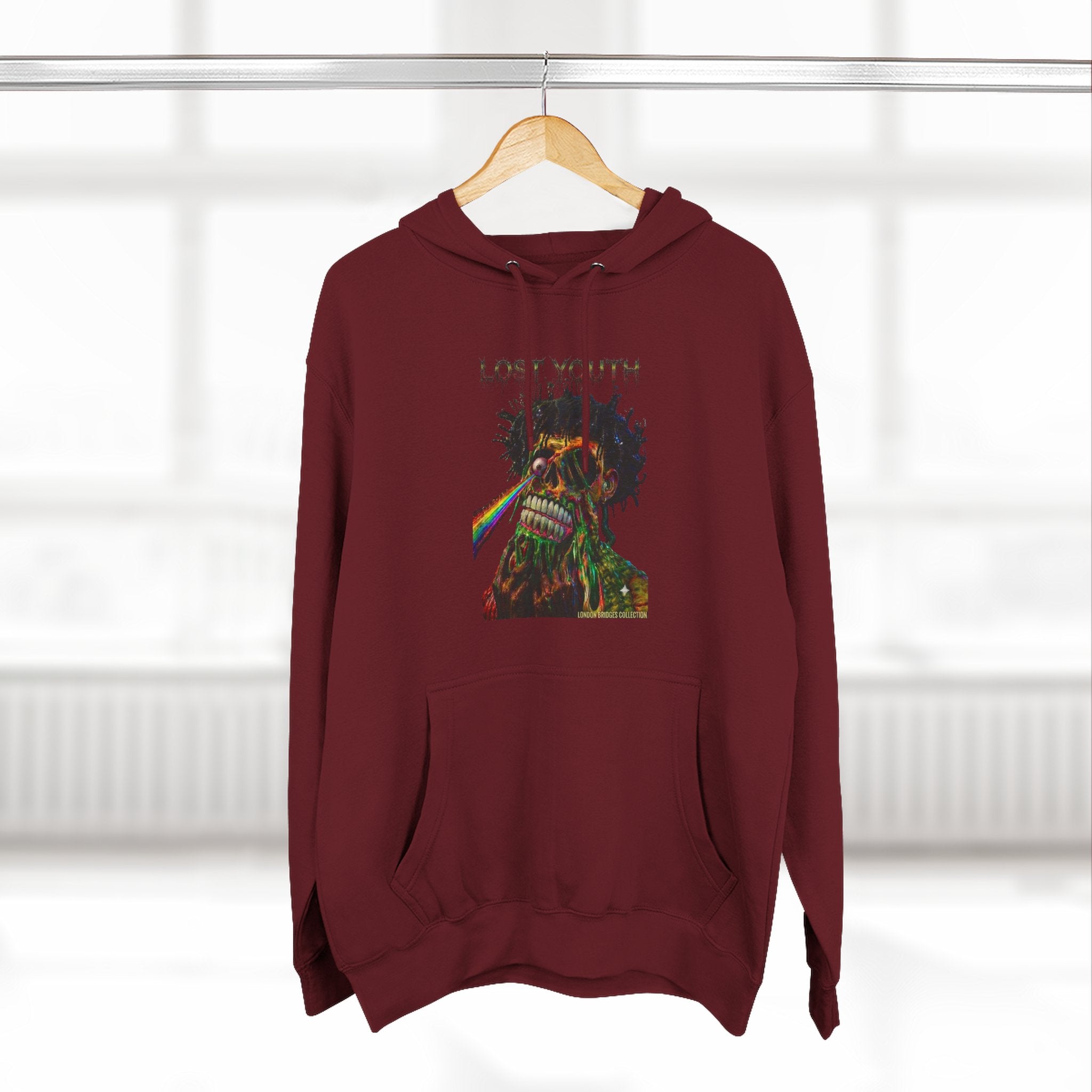 London Bridges Collection Lost Youth Graphic Hoodie — Rainbow Skull Streetwear
