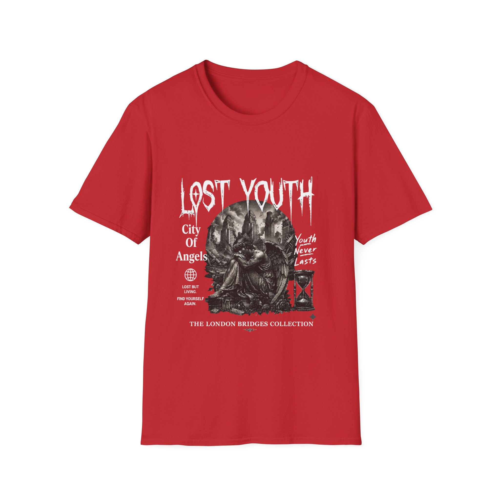 Lost Youth Graphic Gothic Cityscape Hourglass T-Shirt