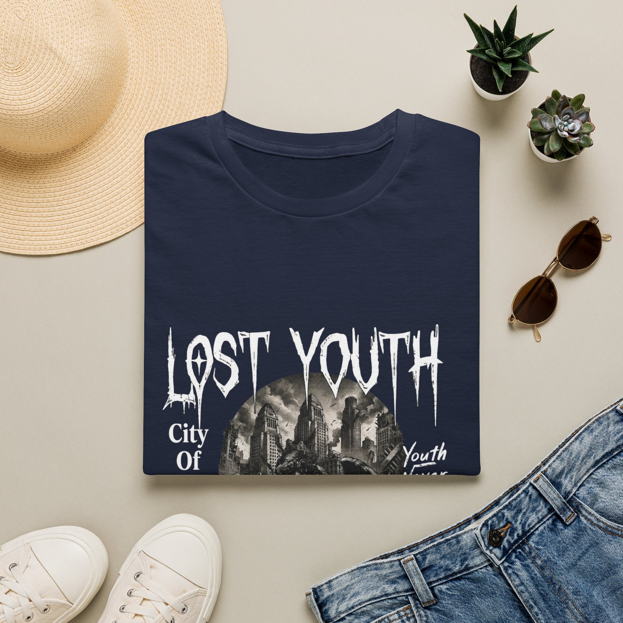 Lost Youth Graphic Gothic Cityscape Hourglass T-Shirt