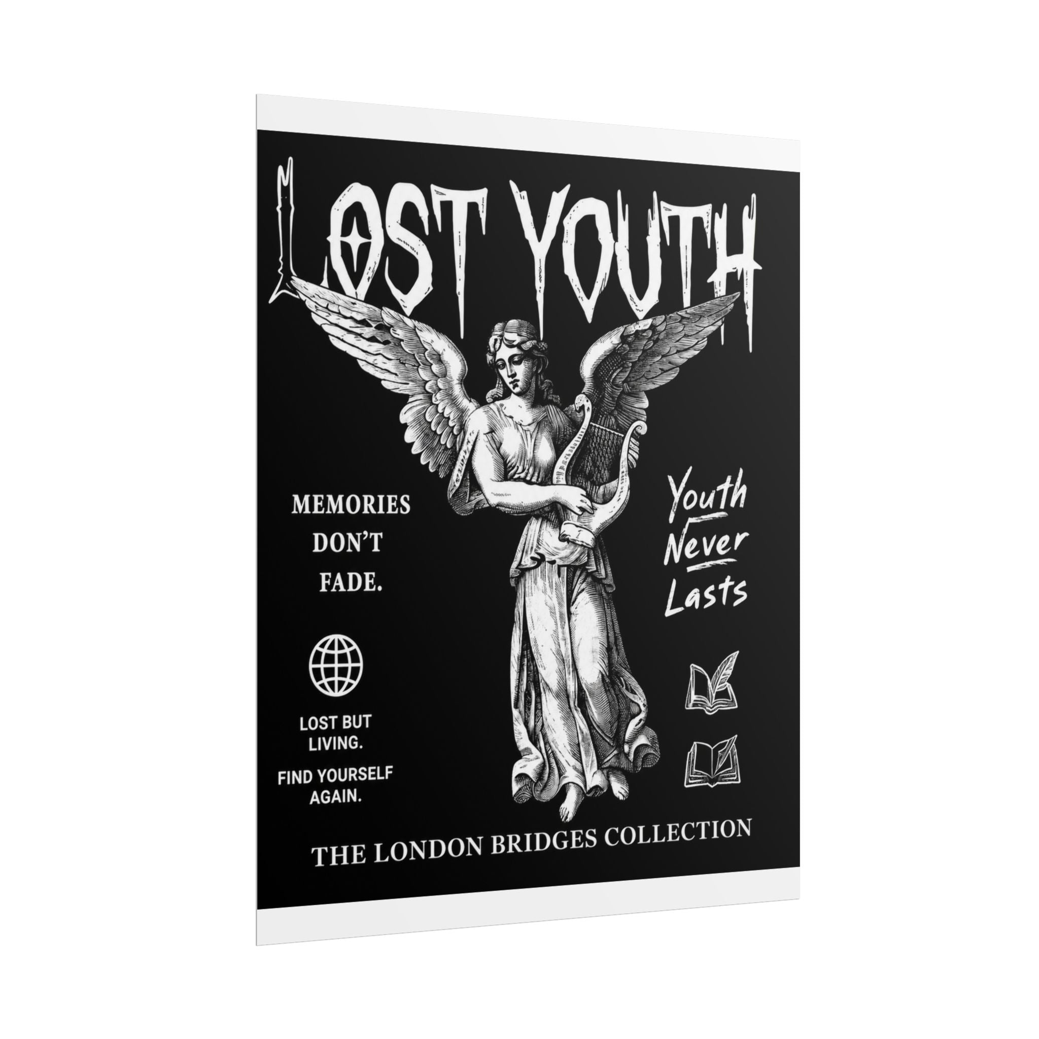 Lost Youth Series Angel Poster — Black Vintage Goth Wall Art (Rolled Poster)
