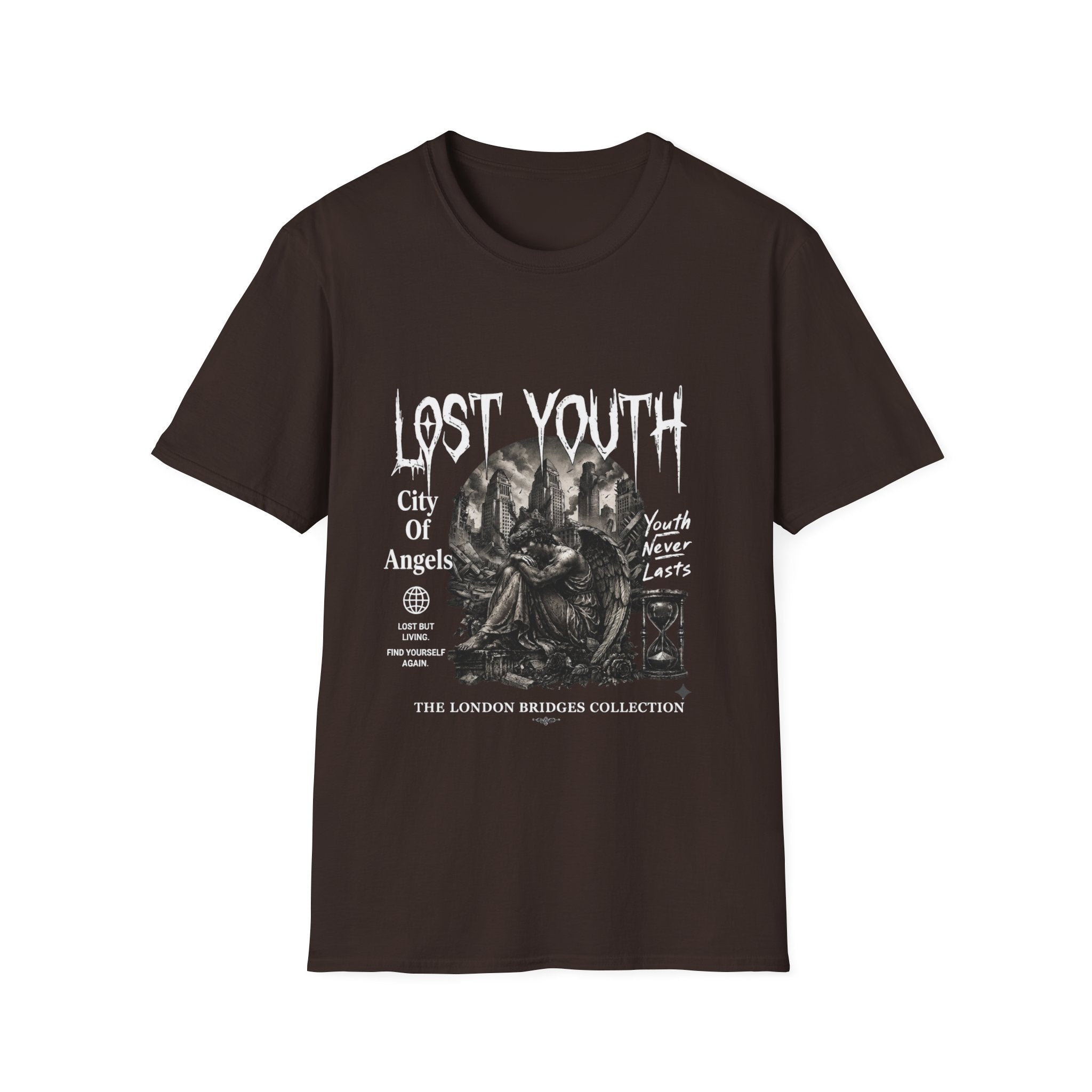 Lost Youth Graphic Gothic Cityscape Hourglass T-Shirt