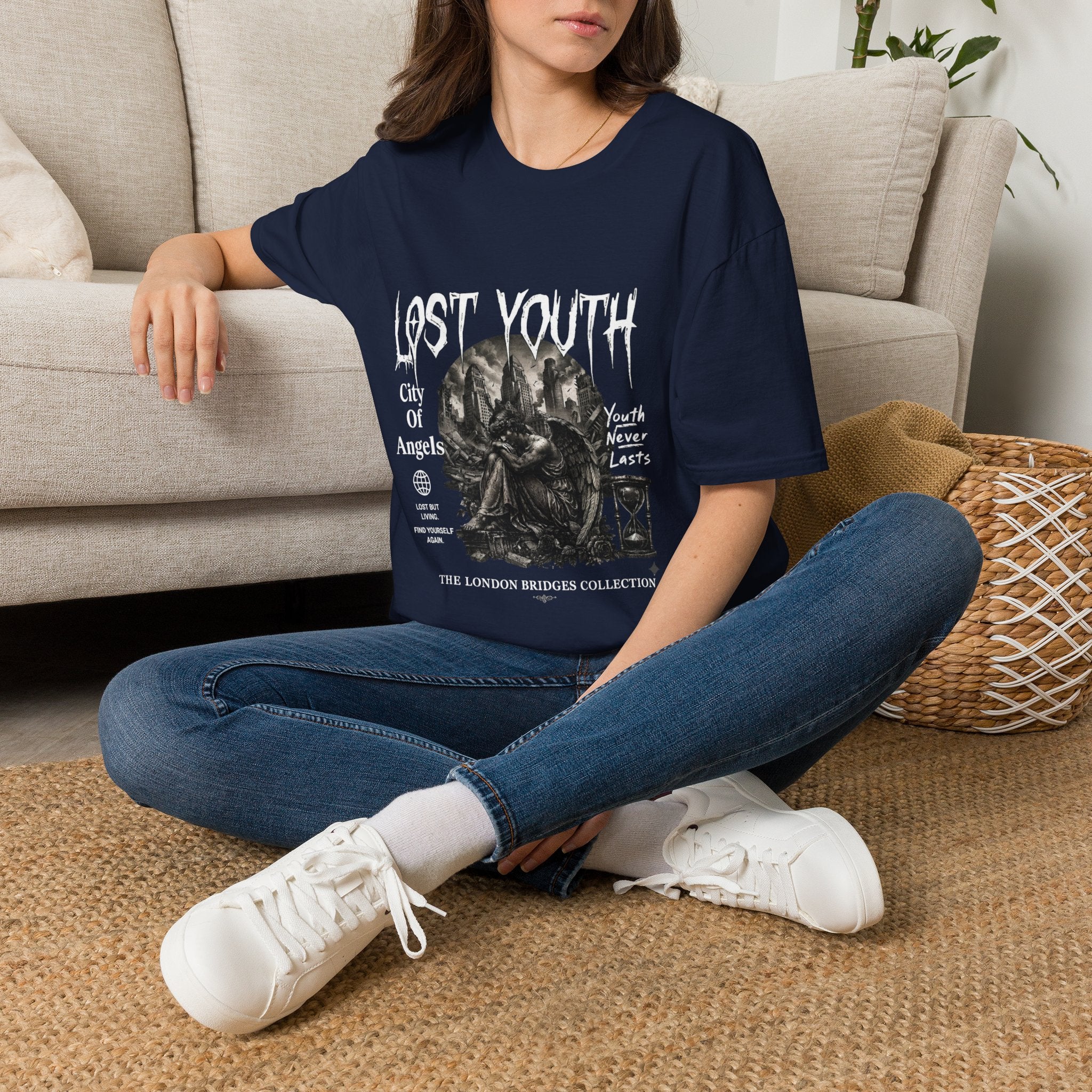 Lost Youth Graphic Gothic Cityscape Hourglass T-Shirt