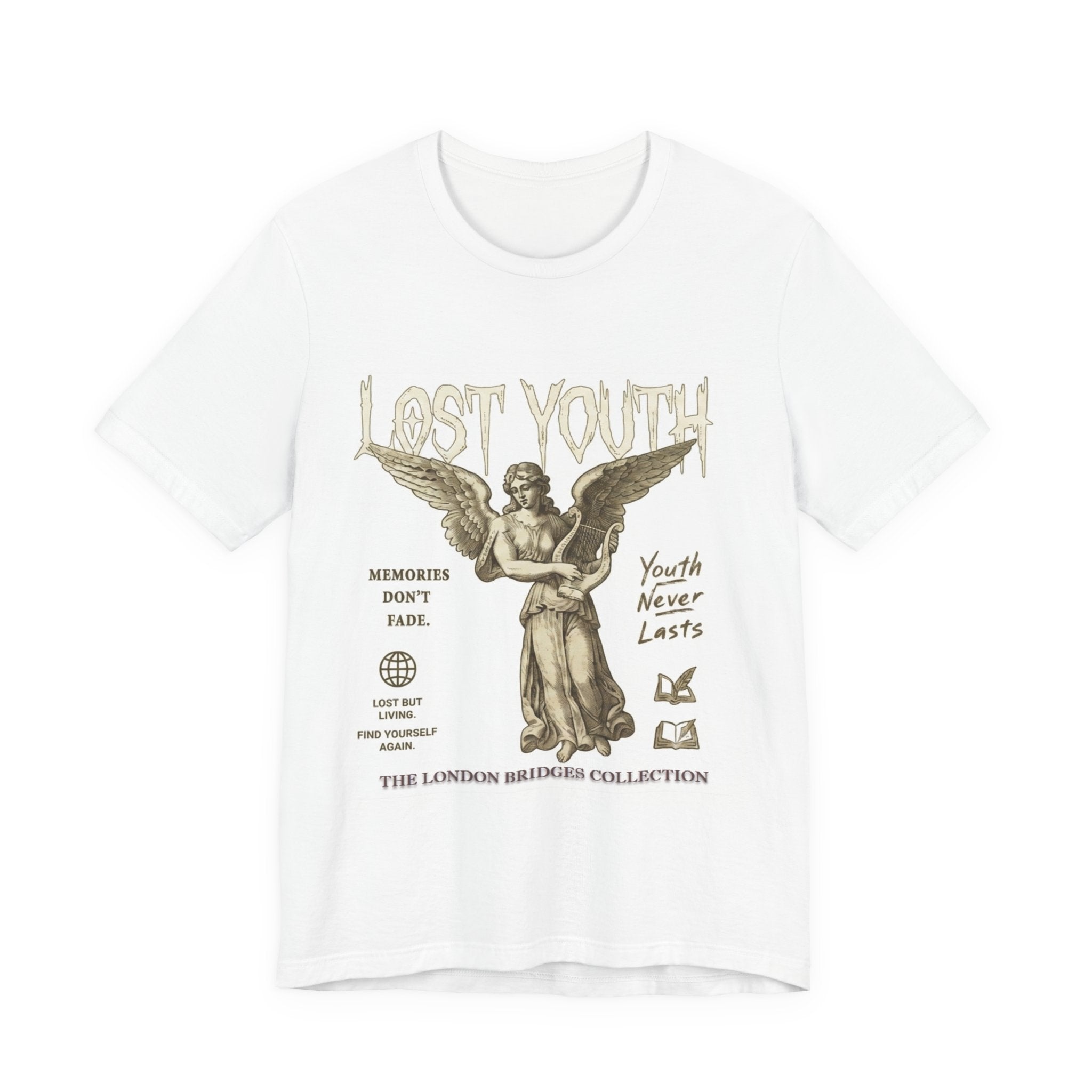Lost Youth Angel Graphic Tee — Vintage Statue Retro Youth Quote T-Shirt