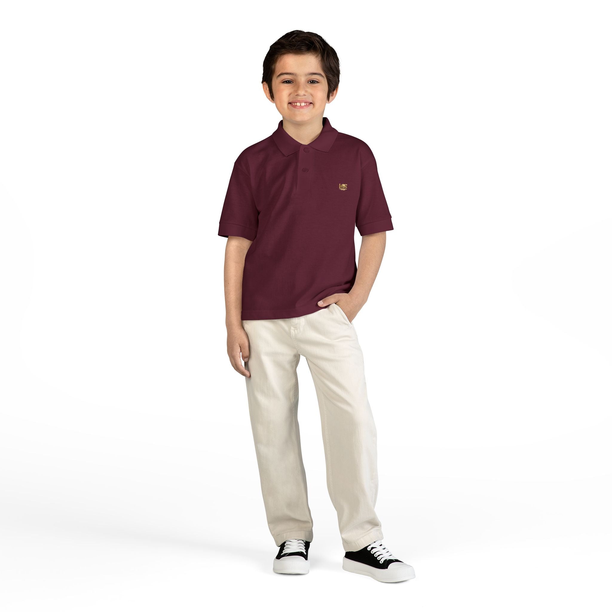 Youth LBC Gold Logo Polo Shirt  — DryBlend® Jersey School Uniform with Small Embroidered Logo