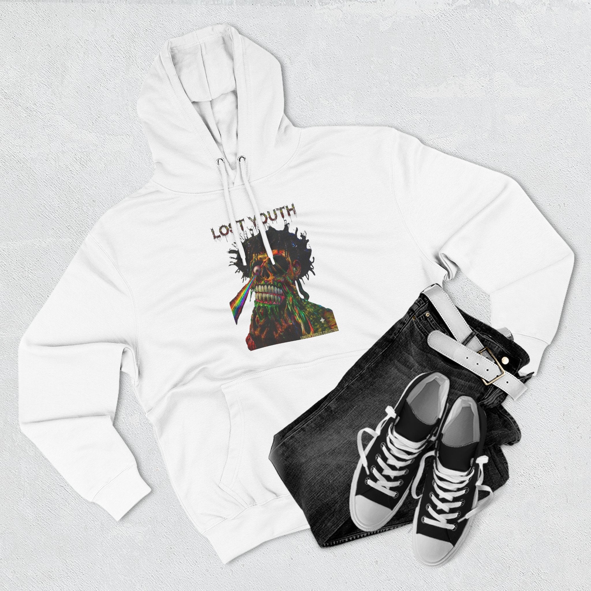 London Bridges Collection Lost Youth Graphic Hoodie — Rainbow Skull Streetwear