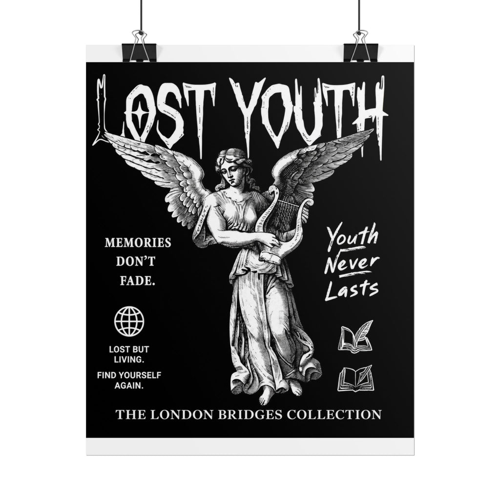 Lost Youth Series Angel Poster — Black Vintage Goth Wall Art (Rolled Poster)