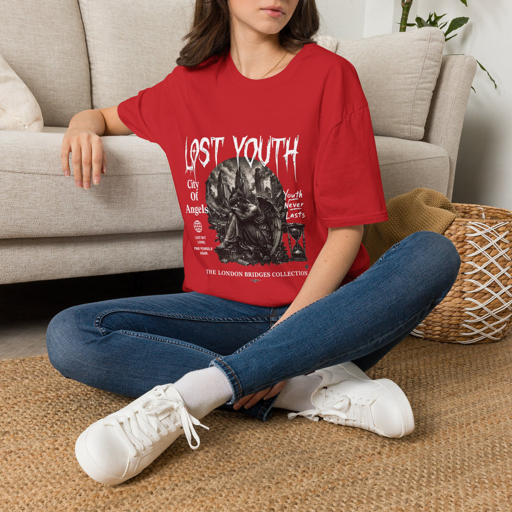 Lost Youth Graphic Gothic Cityscape Hourglass T-Shirt