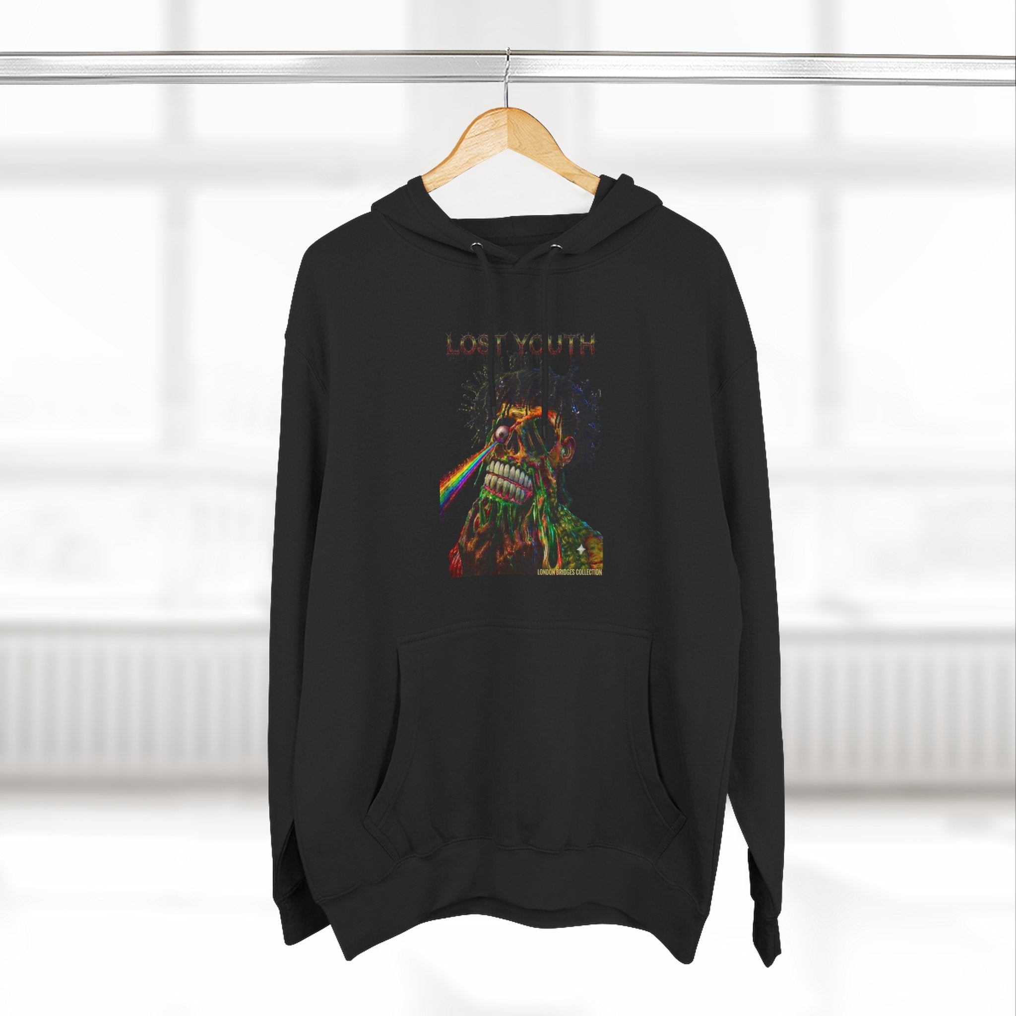 London Bridges Collection Lost Youth Graphic Hoodie — Rainbow Skull Streetwear