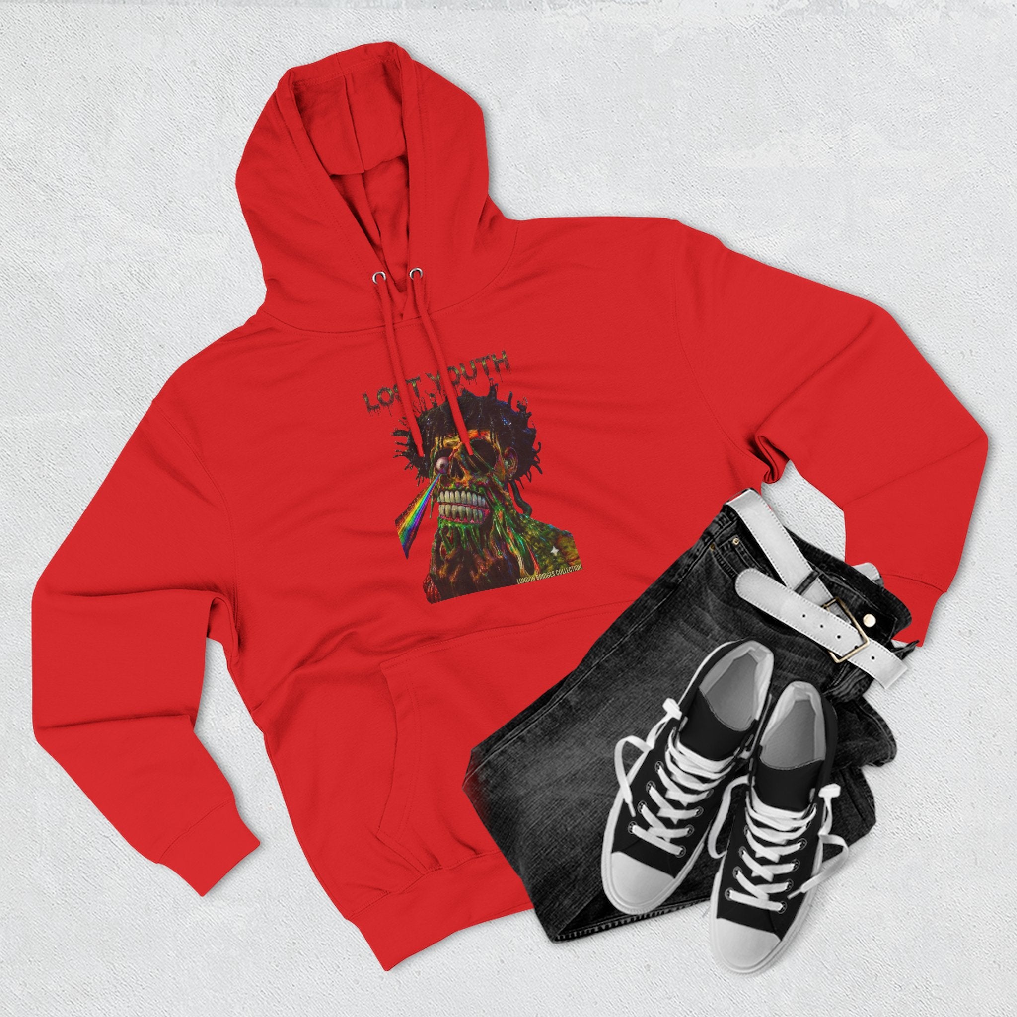 London Bridges Collection Lost Youth Graphic Hoodie — Rainbow Skull Streetwear