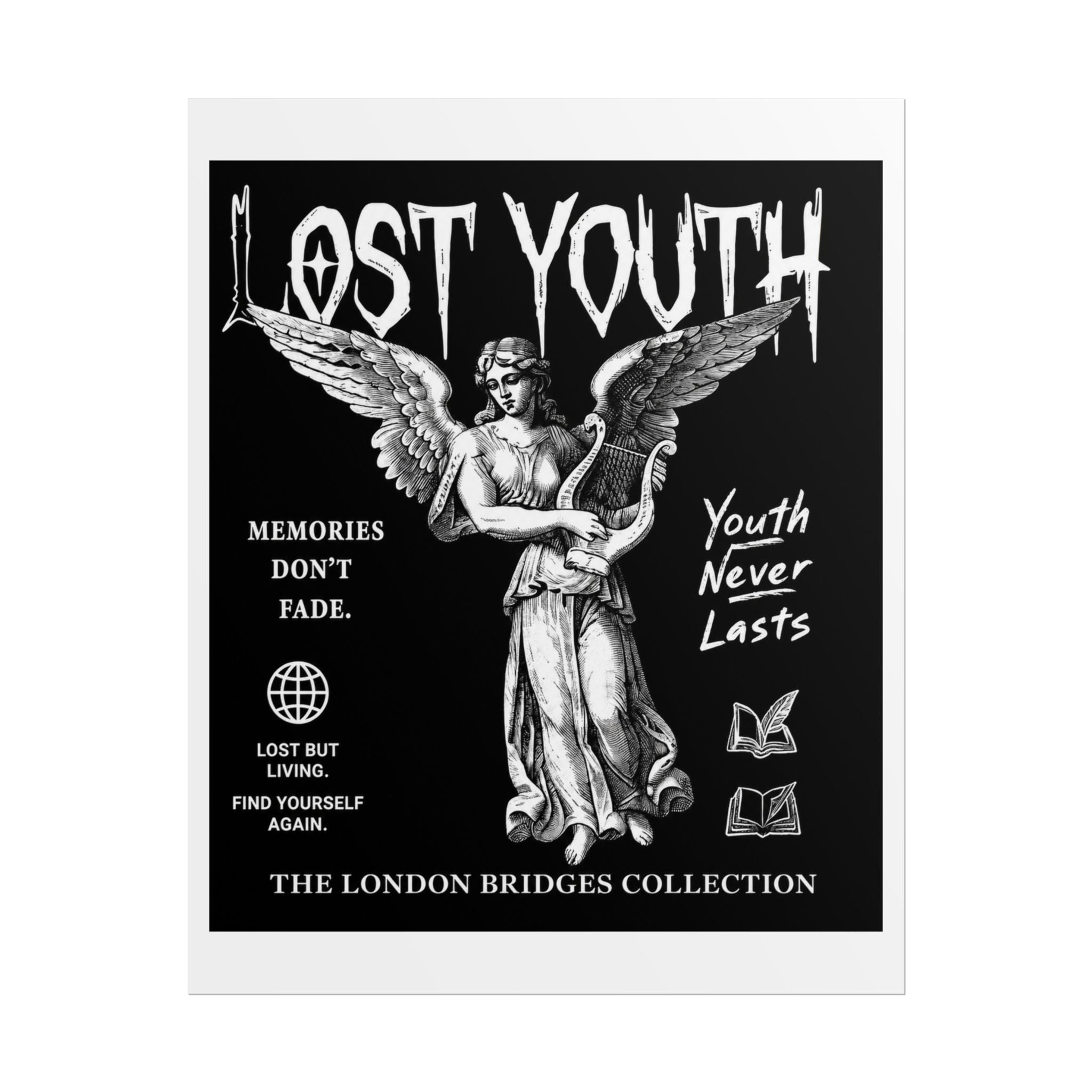 Lost Youth Series Angel Poster — Black Vintage Goth Wall Art (Rolled Poster)