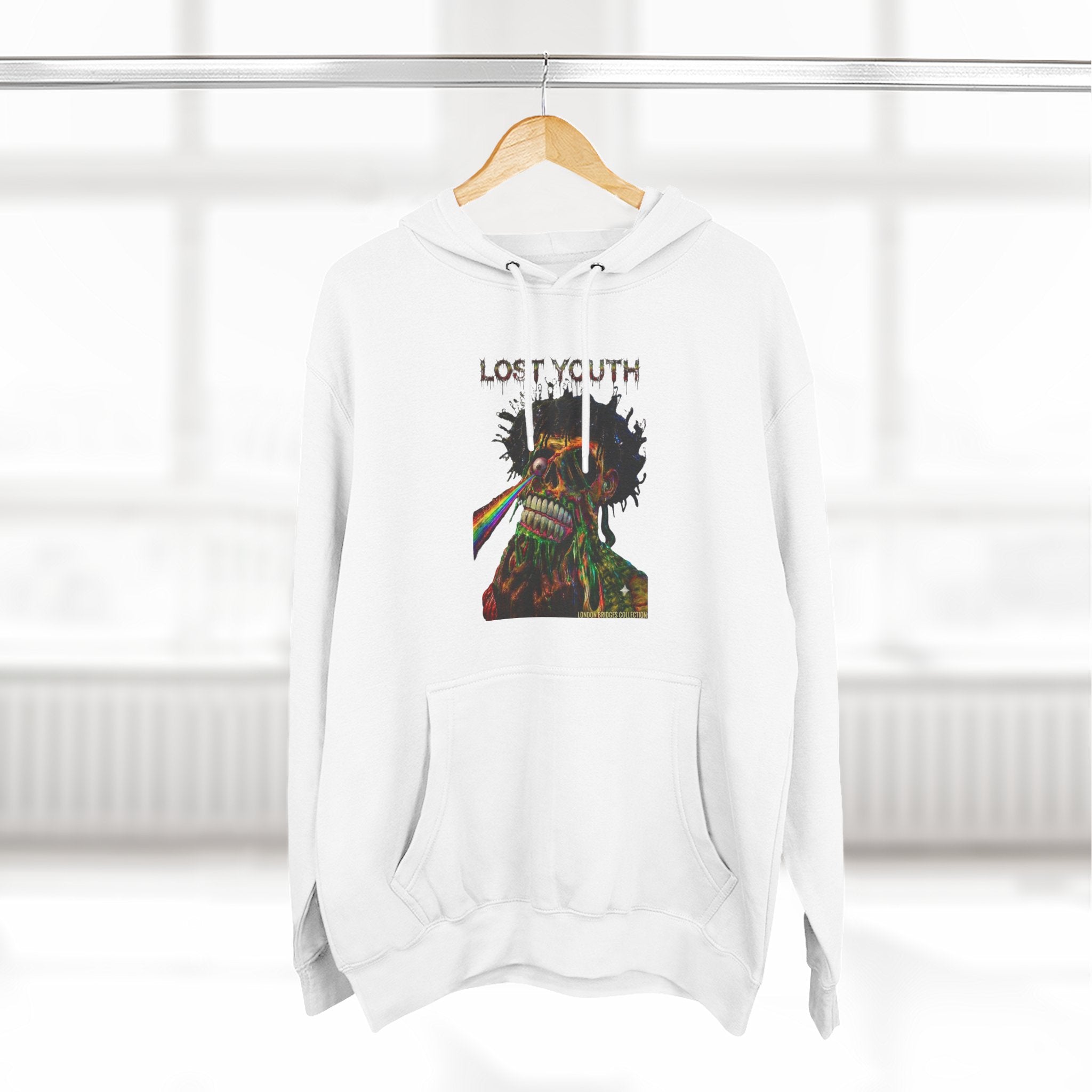 London Bridges Collection Lost Youth Graphic Hoodie — Rainbow Skull Streetwear