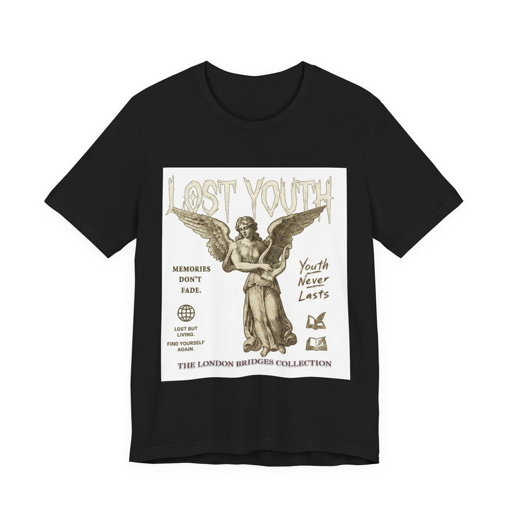 Lost Youth Angel Graphic Tee — Vintage Statue Retro Youth Quote T-Shirt