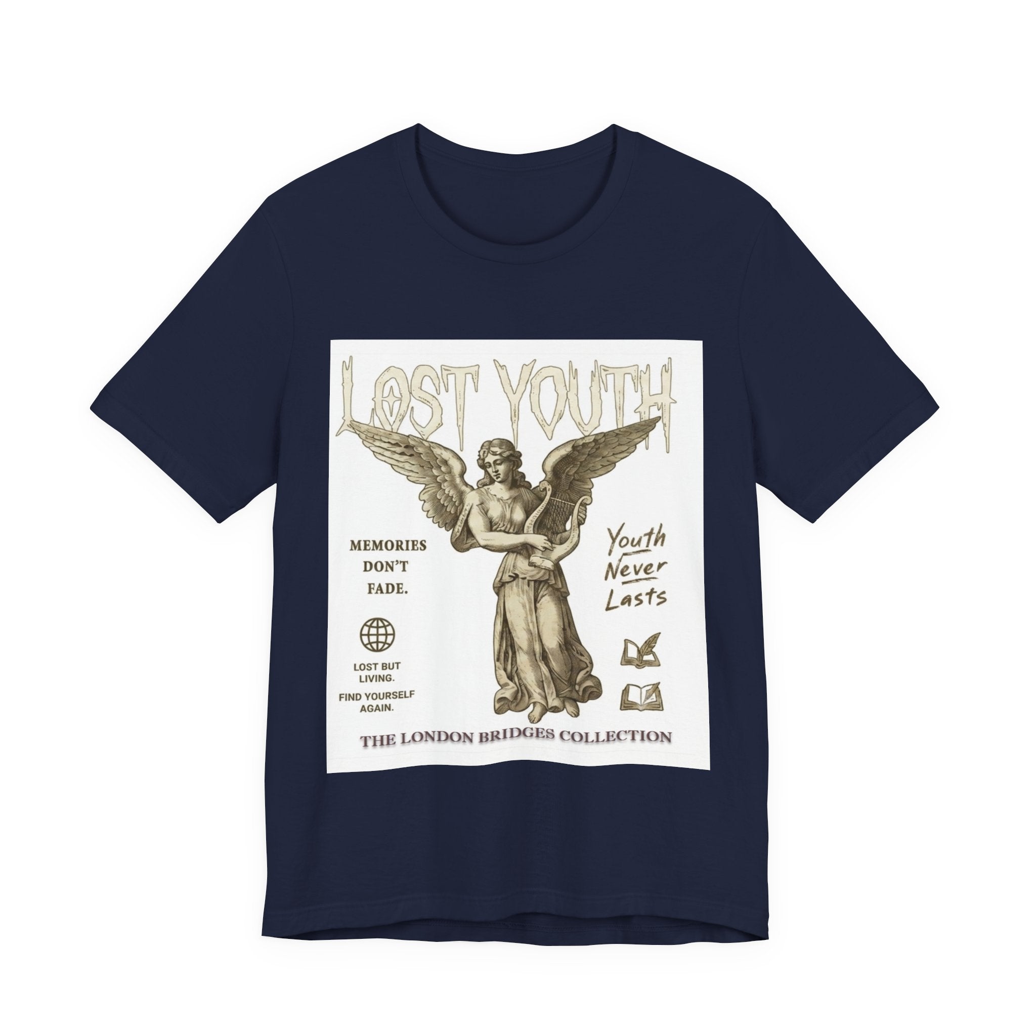 Lost Youth Angel Graphic Tee — Vintage Statue Retro Youth Quote T-Shirt