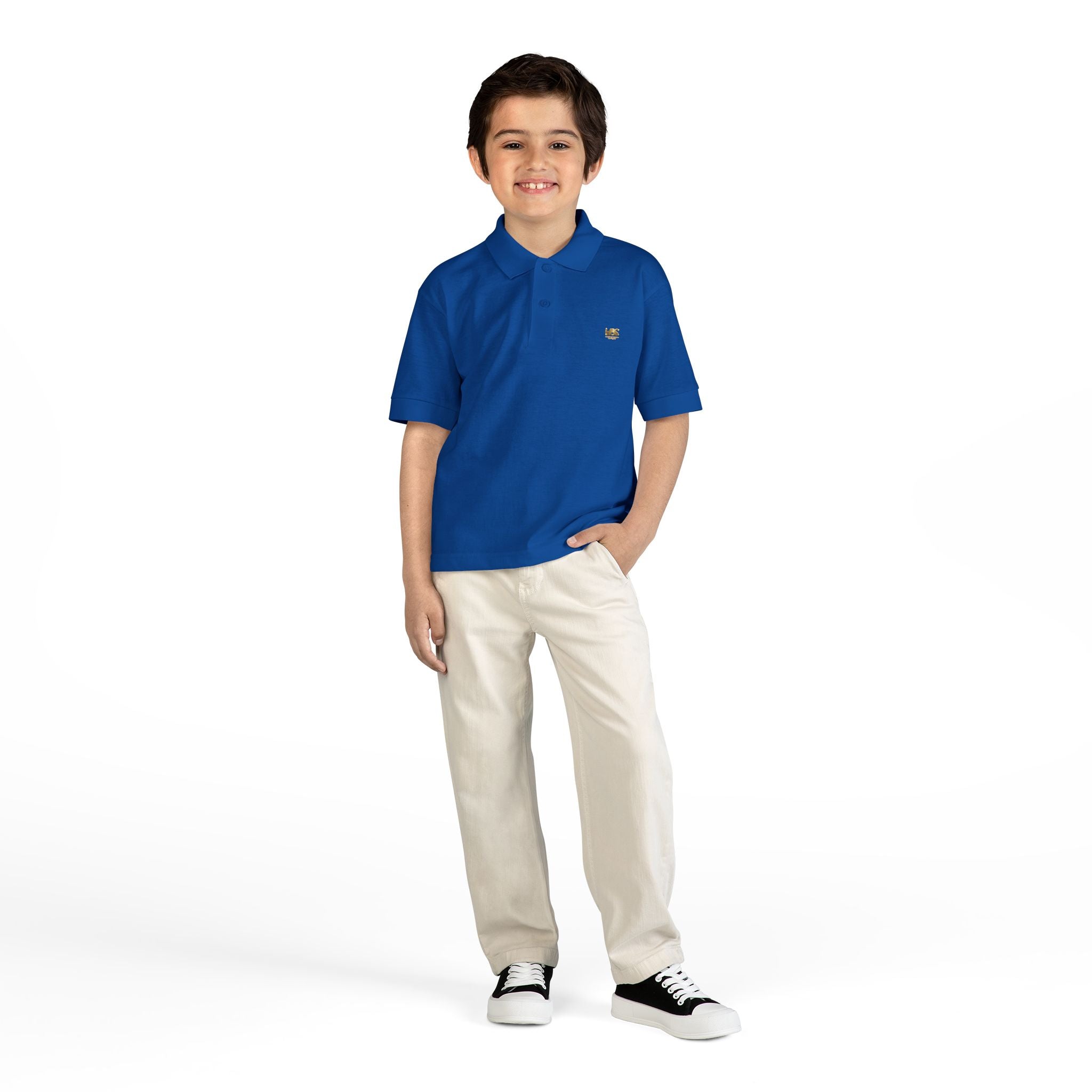 Youth LBC Gold Logo Polo Shirt  — DryBlend® Jersey School Uniform with Small Embroidered Logo