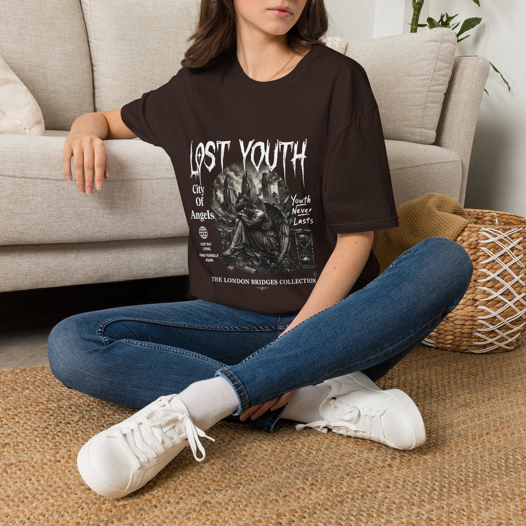 Lost Youth Graphic Gothic Cityscape Hourglass T-Shirt